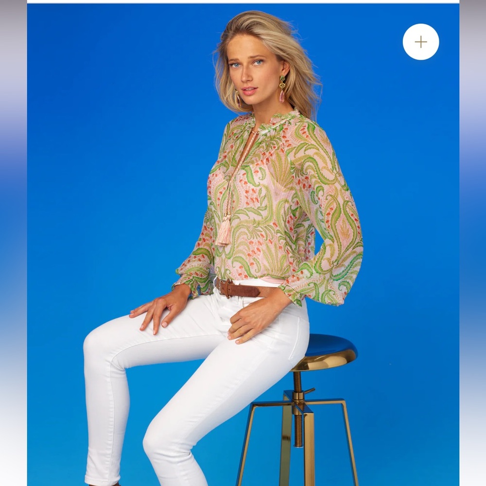 Nicoblu ARTEMISIA CHIFFON BLOUSE IN DELICATE FERNS chiffon top L - Picture 5 of 11